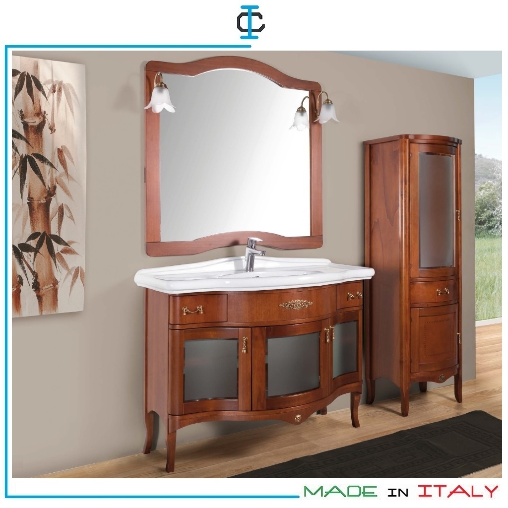 MOBILE BAGNO CON LAVABO E SPECCHIO LEGNO BOMBATO