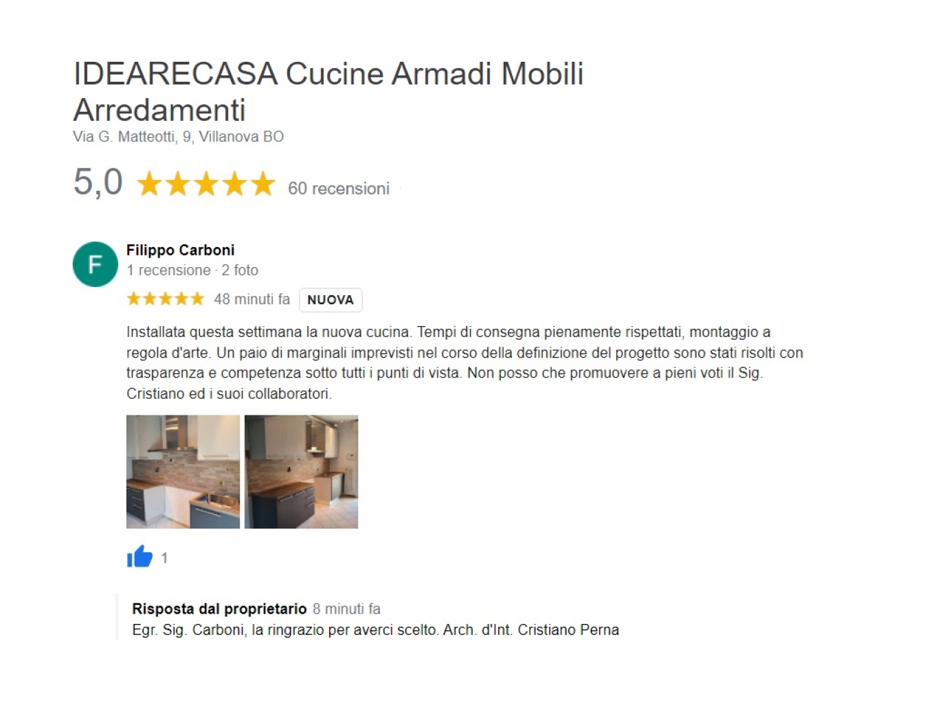 Review by Mr. Carboni from Ozzano Emilia