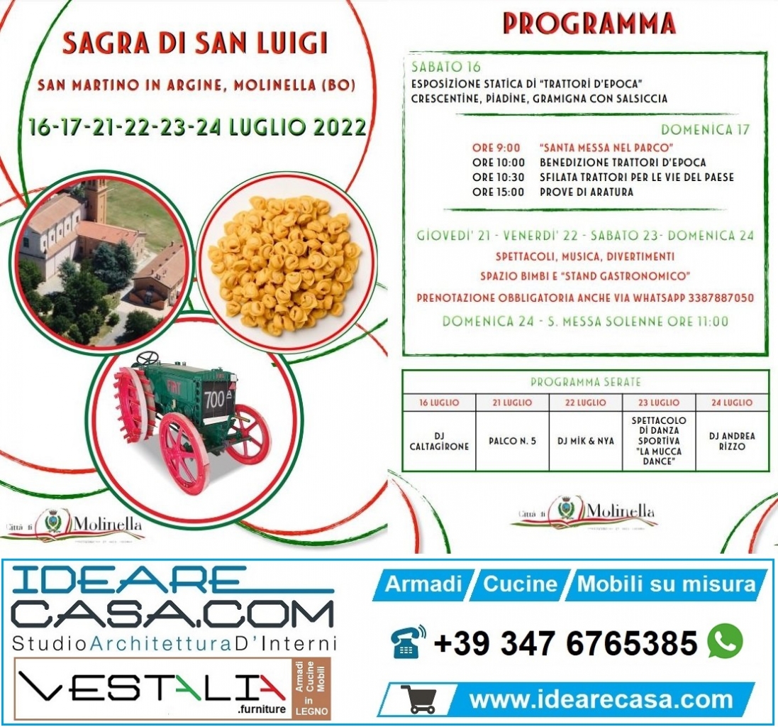 Festival of San Luigi 2022 in San Martino in Argine - Bologna. IdeareCasa.com, VESTALIA, CucineBologna, ArmadiBologna sponsors.