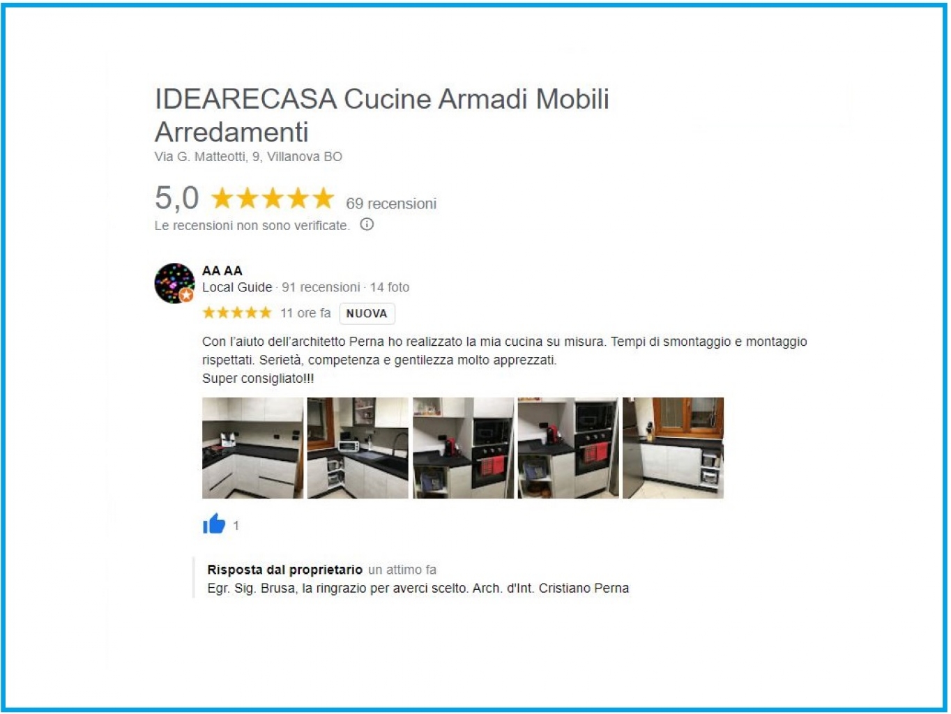 Review by Mr. Brusa di Bologna - Castenaso 
