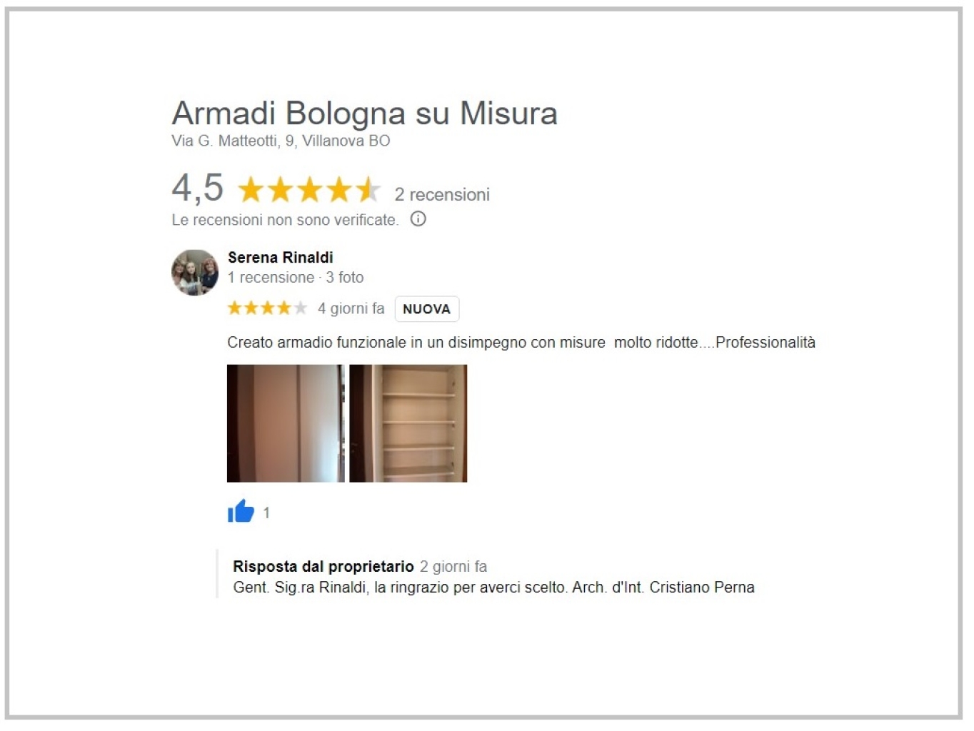 Review by Mrs. Rinaldi of Bologna - Pian di Venola