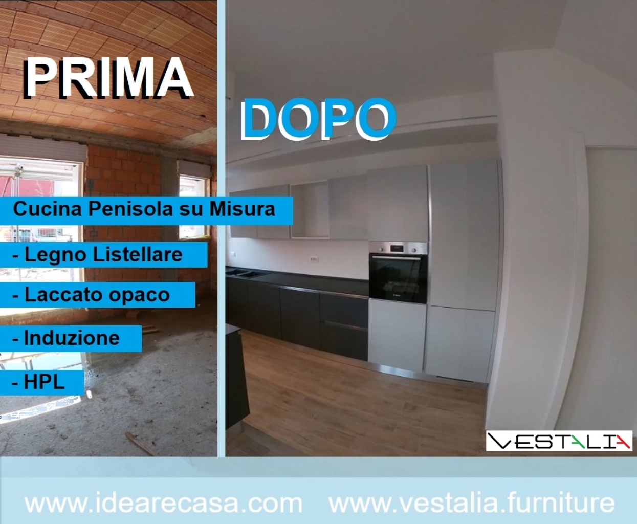 VESTALIA kitchen Made to measure snack peninsula with induction and HPL