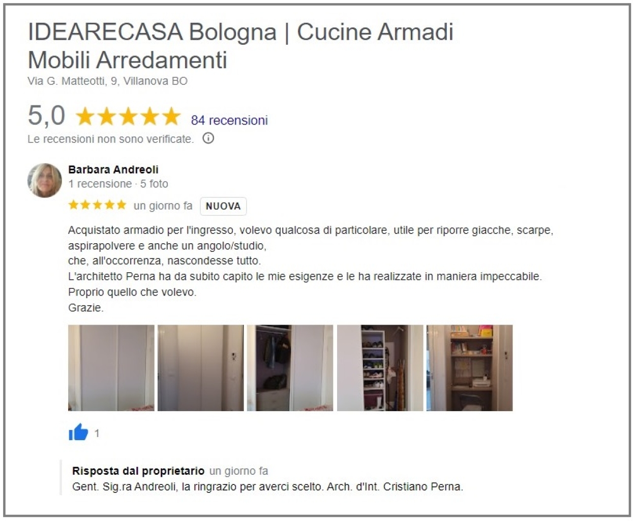Review by Mrs. Andreoli from Budrio - Bologna