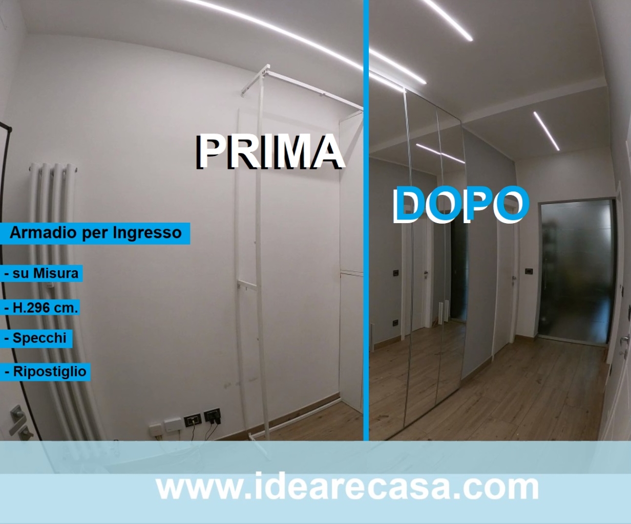 Custom Wardrobe H.296 for Entrance with Mirrors and Storage Area