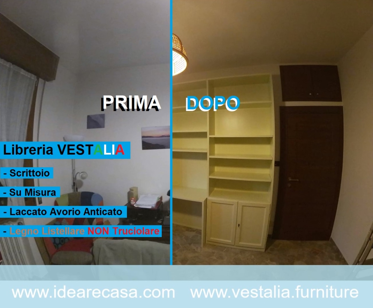 VESTALIA Bookcase in Wood, Ivory color with writing desk