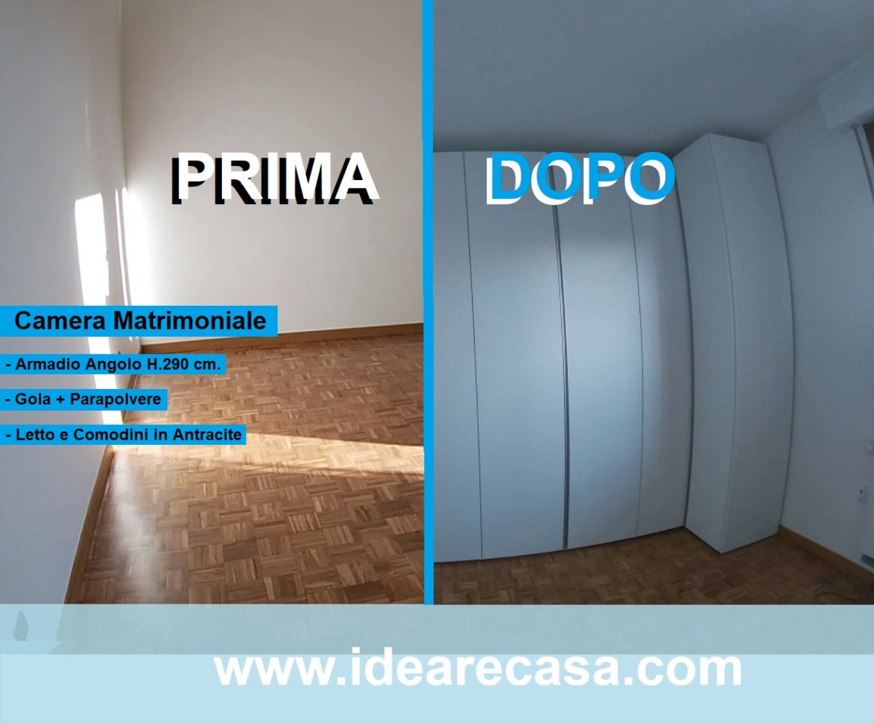 Camera Matrimoniale con Armadio Angolo H.290 Letto Comodini