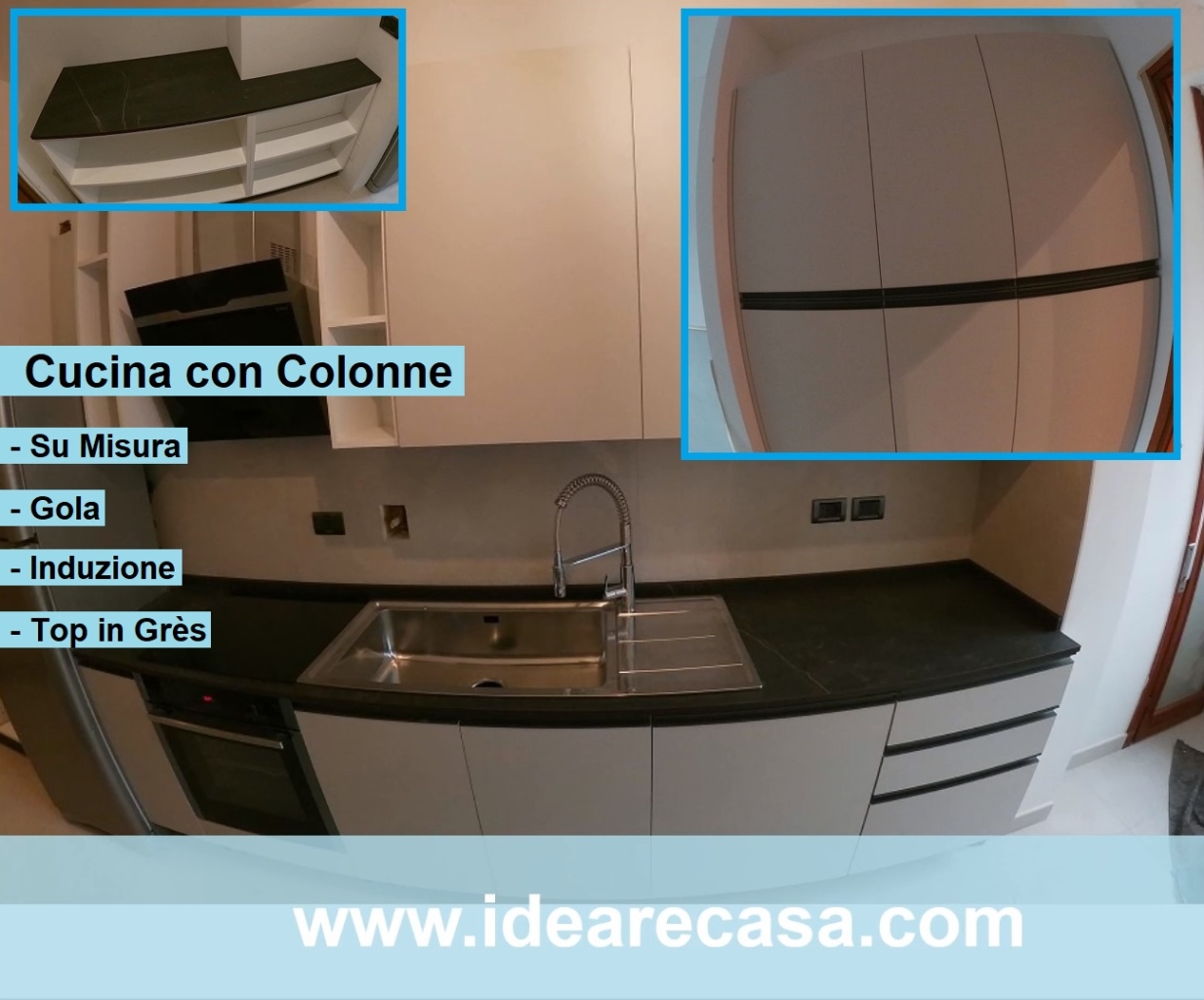 Cucina con Colonne su Misura Gola Induzione Top in Grès