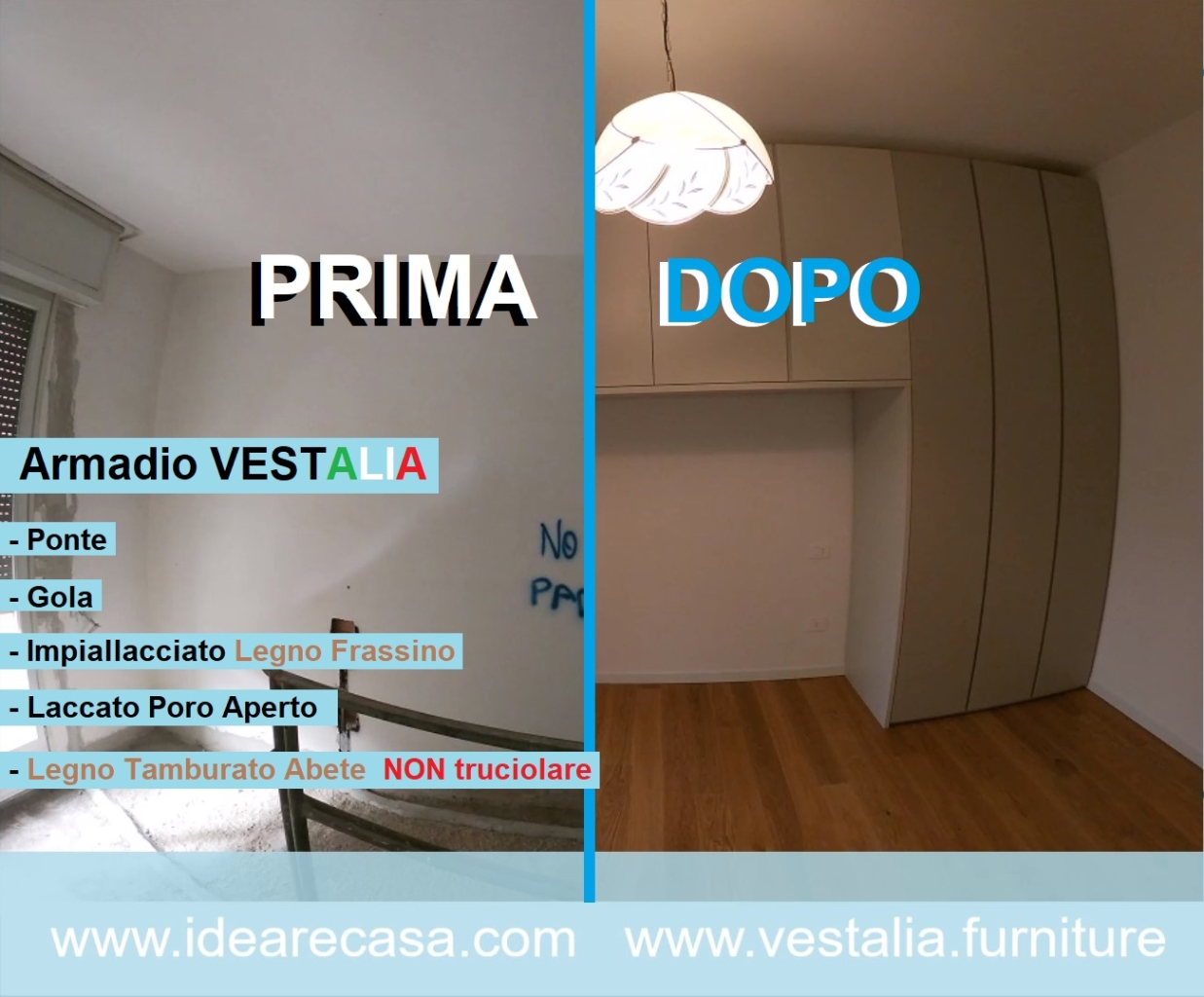 VESTALIA custom-made bridge wardrobe, in ash veneer with two-tone open-pore lacquer in Bologna.