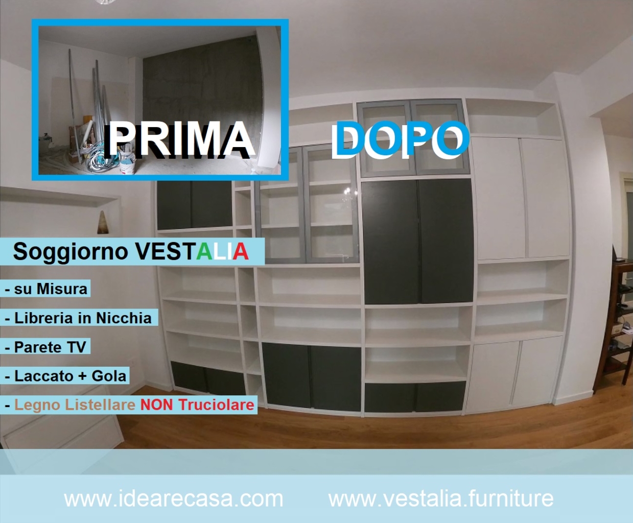 Soggiorno VESTALIA su Misura con Libreria in Nicchia e Parete TV