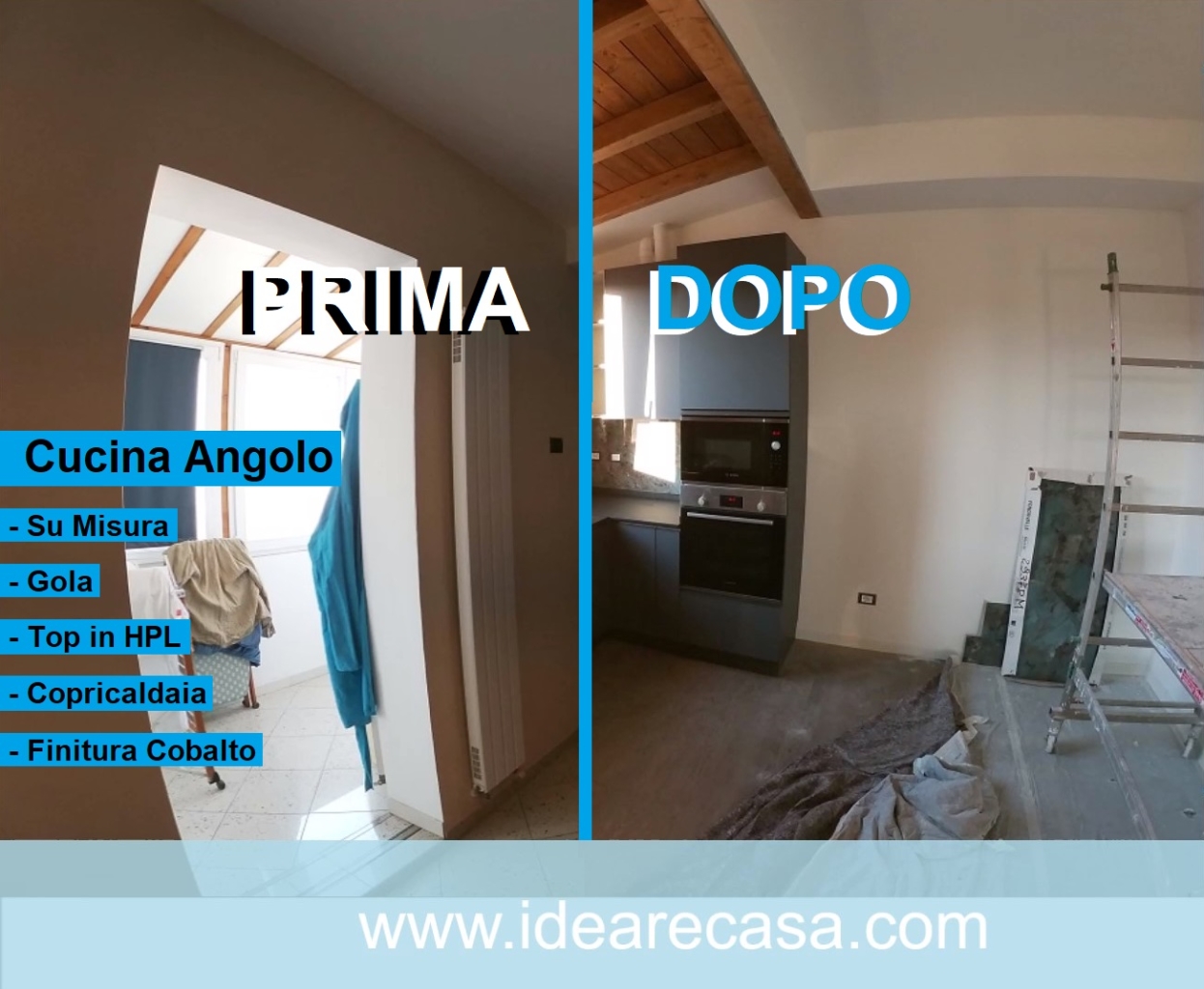 Cucina Angolo su Misura con Copricaldaia, Gola e Top HPL