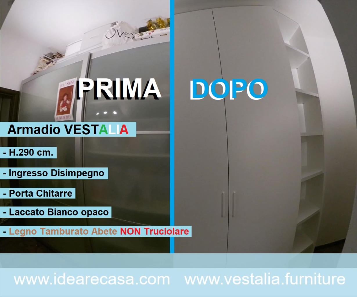 VESTALIA wardrobe for entrance hallway lacquered matt white H. 290 cm. Guitar holder