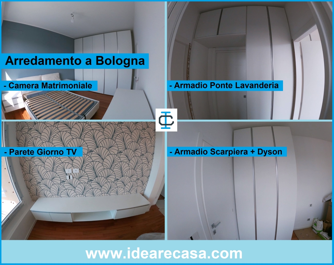 Arredamento a Bologna h.290 cm. con Camera Matrimoniale + Armadio Ponte Lavanderia + Armadio Scarpiera porta Dyson + Parete TV