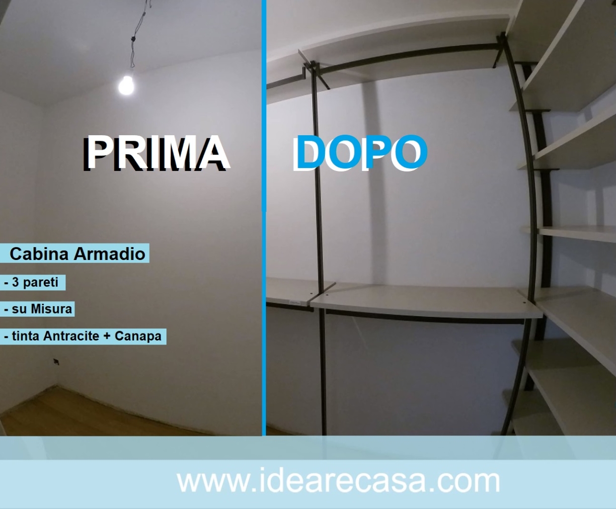 Cabina Armadio 3 pareti su Misura tinta Antracite e Canapa 