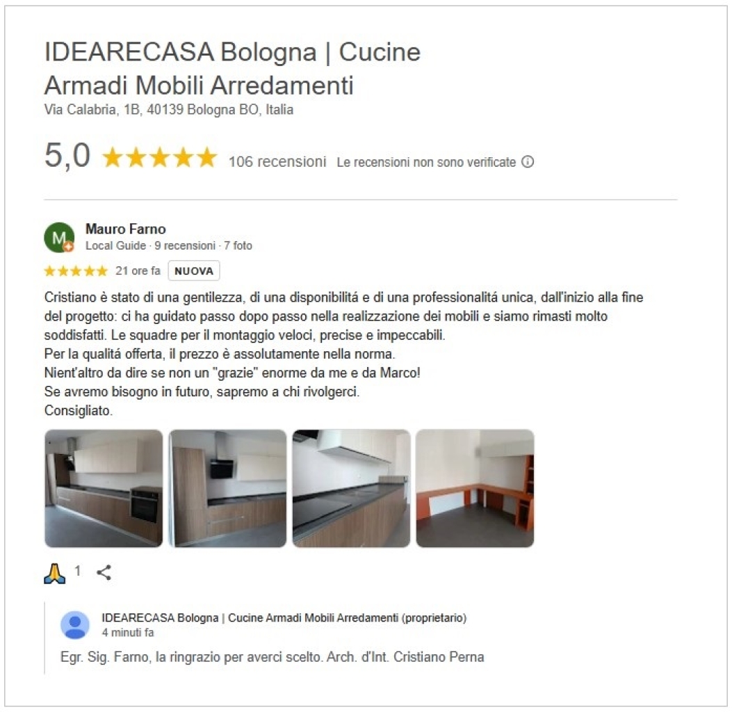 Recensione del sig. Farno di Castel Maggiore - Bologna