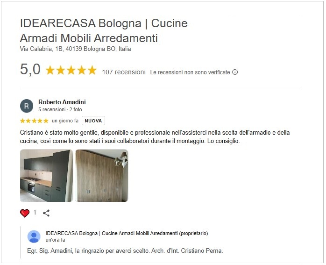 Recensione del sig. Amadini di Bologna