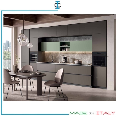 Cucina alta cm.288 in PET antracite e verde